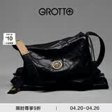 GROTTO个乐黑石包经典大容量植鞣绵羊皮单肩斜挎通勤软包男女款礼物 黑石M（金标）