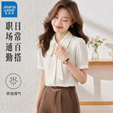 真维斯衬衫女夏季飘带正装穿搭高级内搭面试职业通勤上衣女白色短袖2XL
