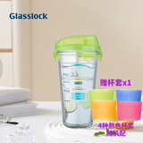 GLASSLOCK 韩国进口玻璃水杯加厚可爱情侣杯随手杯可爱透明茶杯 带刻度钢化玻璃绿色附杯套450ml