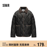 森马（Semir）羽绒服女中长款轻薄拼接灯芯绒翻领2024冬季三防外套109724113004