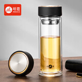 明霞玻璃杯双层大容量水杯便携车载男女商务茶水分离泡茶杯子550ml黑