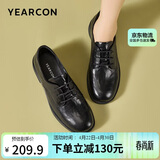 意尔康女鞋复古英伦风系带乐福鞋低跟通勤深口单鞋 13300W黑色39