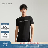 Calvin KleinJeans夏季男女情侣中性休闲年轻多色ck印花修身打底短袖T恤上衣 BEH-太空黑 2XL （推荐175-190斤）