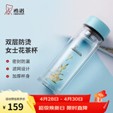 希诺（heenoor）双层玻璃杯家用女士带滤网个性潮流清新花茶杯隔热防烫便携水杯 翡翠蓝220ml