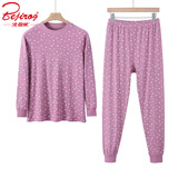 北极绒中老年女纯棉圆领秋衣秋裤套装妈妈打底棉毛衫老人加肥宽松线衣裤 棉朵胭红（纯棉套头秋衣套装） XL （建议100-120斤）