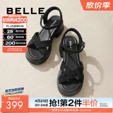 百丽（Belle）满钻条带繁星休闲凉鞋女商场款厚底凉鞋A9S2DBL4 黑色 34 (220mm)
