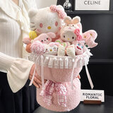 AWHAHelloKitty玩偶花束库洛米卡通毛绒玩偶花束生日礼物送女朋友 公主风hellokitty玩偶花束+礼袋灯串