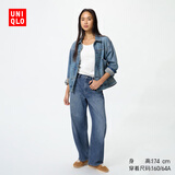 优衣库常规款女装男装宽松廓形牛仔裤/弯刀镰刀裤子479000 482280 482280/67海蓝色 25 /160/64A