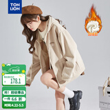 唐狮（TonLion）2026春季新款针织外套女休闲卫衣开衫连帽上衣 加绒款/浅卡其 XL