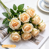 盛世泰堡仿真玫瑰花手感保湿假花仿生花装饰花束插花客厅摆件香槟玫瑰*10
