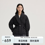 艾莱依西装式羽绒服女短款鹅绒重工提花收腰加厚保暖外套 炭黑L