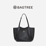 BAGTREE【朱珠同款】包包树晚枫包植鞣牛皮大容量托特包通勤单肩电脑女包 黑色-中号 可装14寸电脑 高级小众