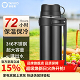 泰福高（TAFUCO）保温壶户外家用热水瓶旅行壶316不锈钢开水保暖大容量暖瓶 T1257枪灰色2L送背带