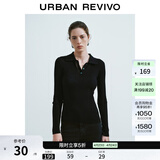 UR2024秋季新款女装纽扣翻领修身针织衫UWM940011 正黑 M