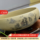 瓷牌茗粗陶特大号茶洗陶瓷青花瓷水洗碗杯笔洗玻璃茶杯碗水盂功夫茶具茶道配件栽种水植花盆果盆 粗陶山清水秀茶洗-大号（10英寸）