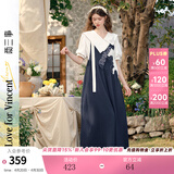 两三事阔腿背带裤女梵高文艺2025夏季新款宽松慵懒休闲裤驭马漫游 深蓝色 L