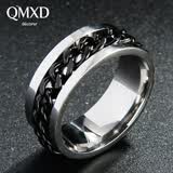 QMXD 欧美复古霸气戒指男士个性潮人单身学生龙纹指环礼物学生戒 黑色链条戒