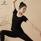 铁箭（TIEJIAN） 舞蹈服女夏季成人圆领T修身练功服上衣芭蕾舞艺考基训服形体服 黑色短袖 L