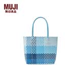 MUJI 手编包 环保材料 手提包菜篮子编织包 包包 度假沙滩包 4色蓝色格纹/小 NONE