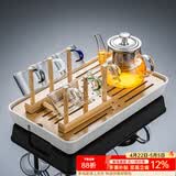 正扬玻璃茶具套装家用小套功夫茶杯简约透明红茶泡茶器办公室客厅喝茶 400壶（六色/把杯）杯架+长方（条纹）白