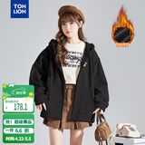 唐狮（TonLion）2026春季新款针织外套女休闲卫衣开衫连帽上衣 加绒款/黑色 XL