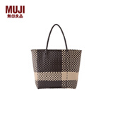 MUJI 手编包 环保材料 手提包菜篮子编织包 包包 度假沙滩包 棕色格纹/大号 NONE