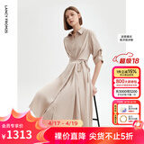 朗姿复古设计感气质休闲长裙高级感衬衫裙女裙子 玫瑰金色 XL
