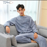 TPHC 秋冬季加厚珊瑚绒睡衣女冬保暖宽松家居服套装学生情侣加大码· 男款-氧气蓝【一套装】 均码 加大码【130-155斤】