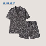 舒雅【纯棉】男士翻领印花短袖短裤睡衣家居服套装