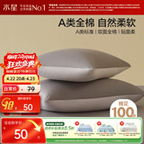 水星家纺枕套全棉枕头套100%纯棉A类枕头罩一对装双人家用48x74cm灰