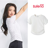 班尼路（Baleno）正肩短袖t恤女2026夏新款抽褶设计韩系修身显瘦时尚百搭圆领上衣