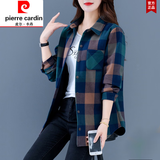 皮尔卡丹（pierre cardin）格子短外套女士季装春秋季2026年新款休闲小个子风衣时尚上衣显瘦 蓝绿格 XL (110-120斤)