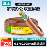 山泽六类双屏蔽千兆网线【0.57±0.008mm纯铜】CAT6类8芯箱线 工程家装网络POE监控布线50米 SFTP-6050