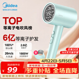 美的（Midea）6亿等离子护发电吹风 家用负离子护发吹风筒 1800W大功率快干便携吹风机 FJ308绿 节日/生日礼物