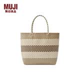 MUJI 手编包 环保材料 手提包菜篮子编织包 包包 度假沙滩包 3色棕色横条纹/大 NONE