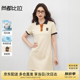 尚都比拉美式复古风小熊刺绣POLO连衣裙小个子夏季宽松显瘦裙子 杏色 M 