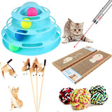 猫玩具 逗猫棒激光笔猫抓板猫转盘球宠物逗猫咪玩具套装 升级四层猫塔5件套
