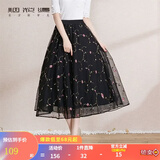 烟花燙裙子女2026年春装新款黑色松紧高腰通勤百搭绣花网纱半身裙 萝素 黑色绣花 S （80斤-110）斤