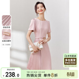 尚都比拉设计感拼接连衣裙夏季高级感气质百褶裙小个子中长裙子 粉陶色 S