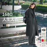 麦檬【1680人生大衣13%+羊绒】MM万件+爆款毛呢外套羊毛女25冬新品 落肩平驳领-深灰5G9970352-H-2 XL