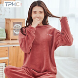 TPHC 秋冬季加厚珊瑚绒睡衣女冬保暖宽松家居服套装学生情侣加大码· 女款字母-蜜酱红【一套装】 均码 (建议80-130斤)