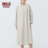 MUJI MUJI 女式 高密度平织盘扣连衣裙 长袖裙子新中式衬衫裙纯棉全棉 淡黄色 S (155/80A)
