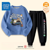 真维斯（Jeanswest）儿童套装秋冬新款中大童加绒保暖长裤男女童圆领卫衣加厚两件套潮 【加绒套装】蓝黑色（动物航员） 140