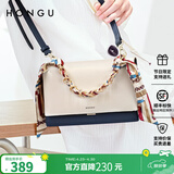 红谷包包女包牛皮单肩包女士包丝巾装饰链条手提包小包生日礼物 米白