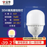 公牛（BULL）LED灯泡高亮柱形灯厂房车间商超食堂 30W球泡暖白光3000KE27螺口
