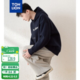 唐狮（TonLion）2023男前胸文字连帽卫衣 藏青 S 