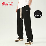 可口可乐（Coca-Cola）休闲裤男夏季运动宽松裤子卫裤直筒裤拖地长裤 黑色 M(110-130斤)
