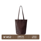 裘真慵懒遇水桶包女腋下单肩包复古通勤包头层植鞣牛皮包包 咖啡色-中号