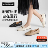 康莉（COMELY）真皮乐福鞋女春夏新款羊皮平底一脚蹬单鞋舒适百搭小皮鞋 黑色 37
