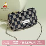 稻草人包包女包休闲手机包百搭单肩包潮流水桶包时尚生母亲节礼物送妈妈 经典深蓝牛仔（布料）